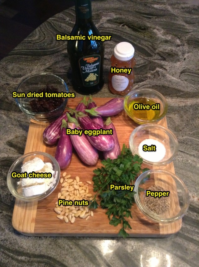 Baby eggplant stuffed with goat cheese